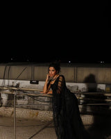 Black Net Sequin with Embroidery Work Saree