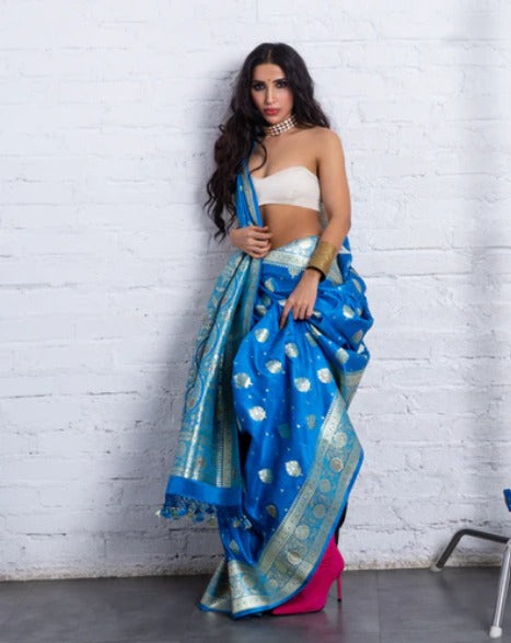 Blue Banarasi Silk Saree
