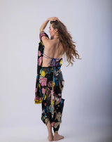 Black Multicolor Floral Silk Saree