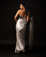 White Banarsi Silk Blend Metallic Tone Saree