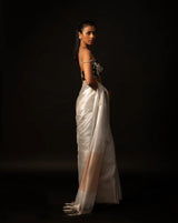 White Banarsi Silk Blend Metallic Tone Saree