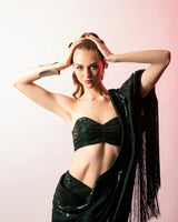 Green Georgette Sequin Stripes Saree