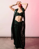 Green Georgette Sequin Stripes Saree
