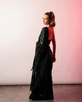 Green Georgette Sequin Stripes Saree