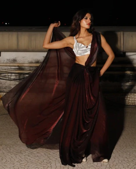 Maroon Georgette Saree