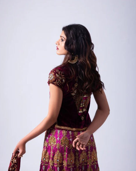Maroon Georgette Heirloom Lehenga