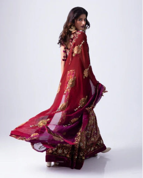 Maroon Georgette Heirloom Lehenga