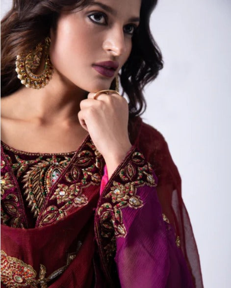 Maroon Georgette Heirloom Lehenga
