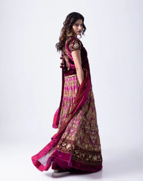 Maroon Georgette Heirloom Lehenga