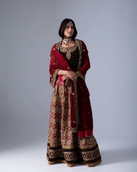 Red Georgette Heirloom Lehenga