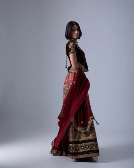 Red Georgette Heirloom Lehenga