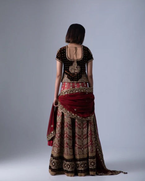 Red Georgette Heirloom Lehenga