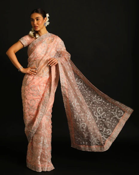 Blush Pink Organza Silk Saree