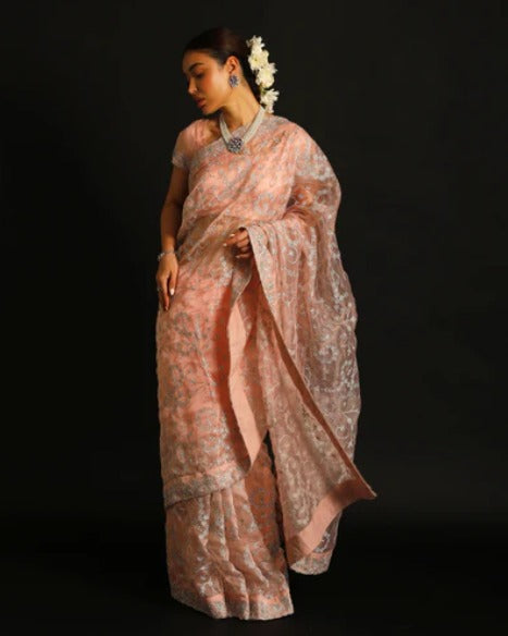 Blush Pink Organza Silk Saree