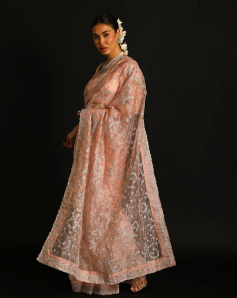 Blush Pink Organza Silk Saree