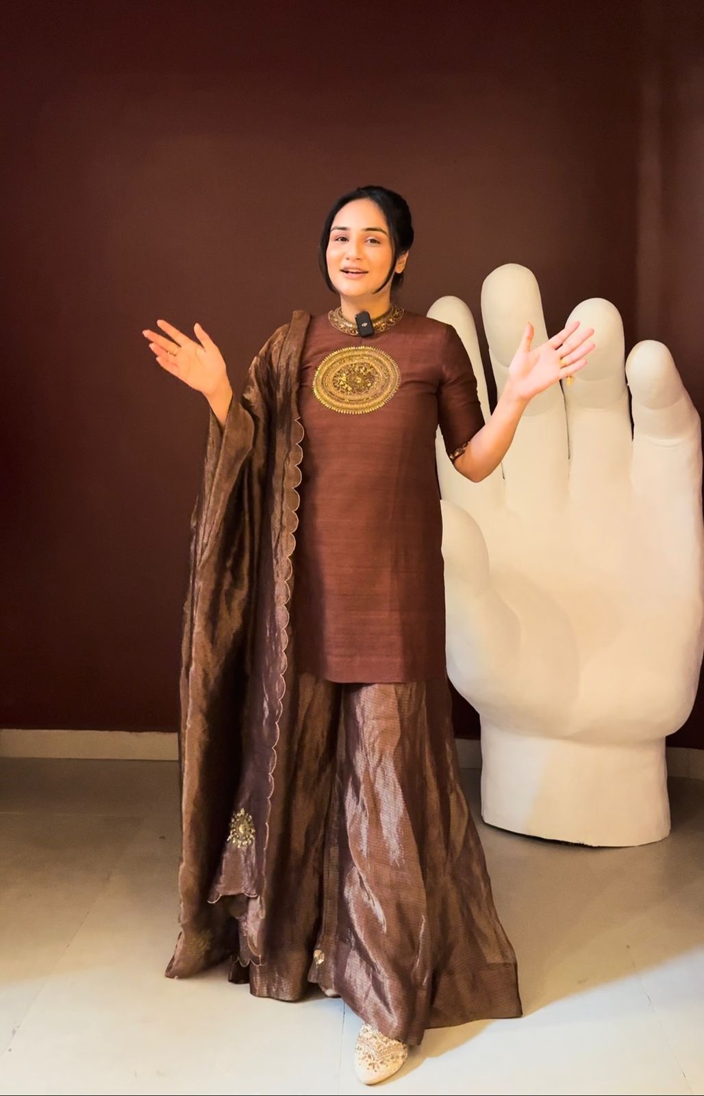 Raw Silk Kurta Set with Tissue Sharara and Dupatta