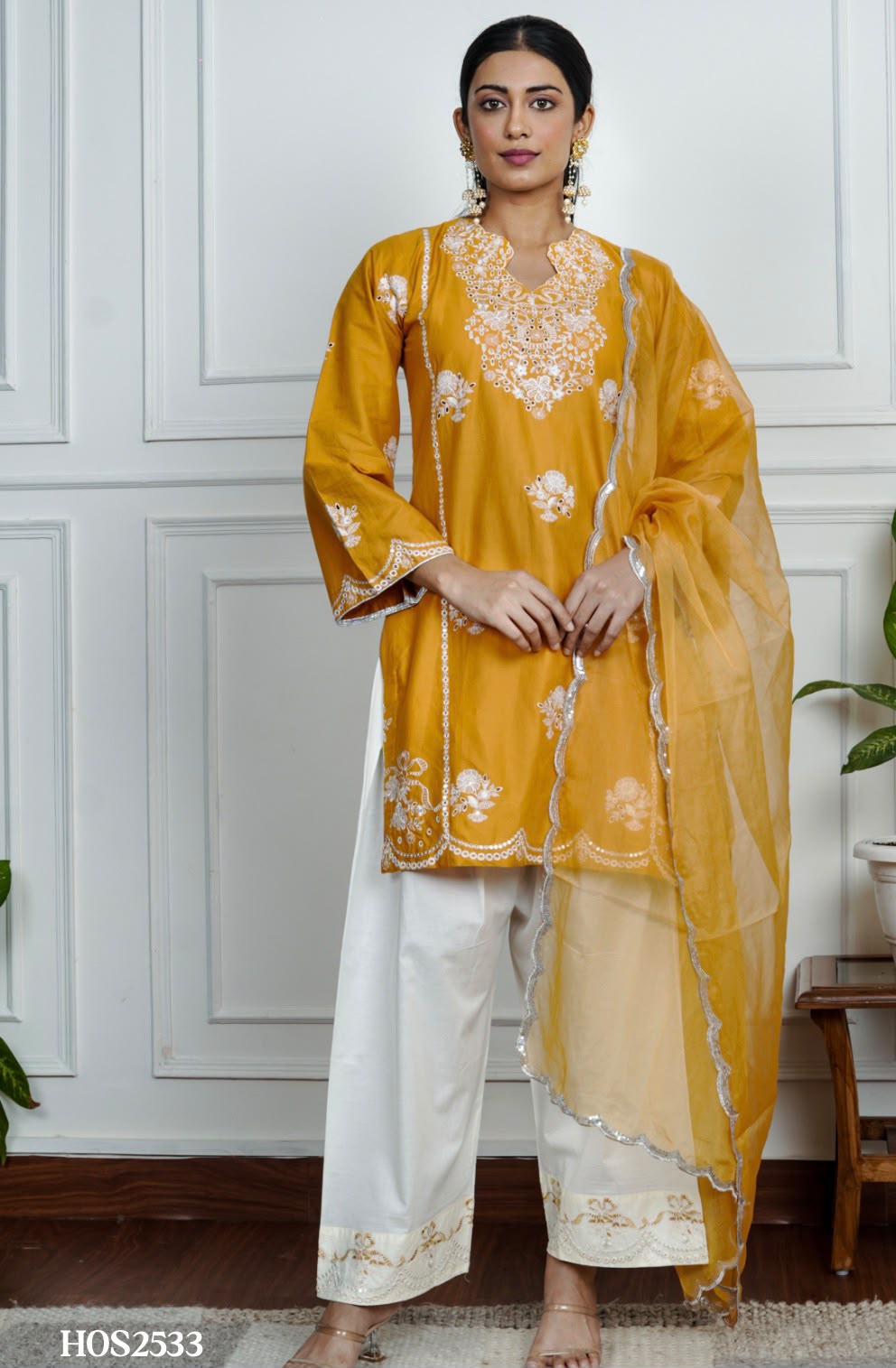 Yellow Lawn Embroidered Kurta Set With Dupatta