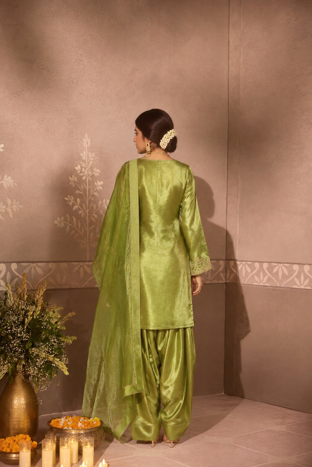 Pastel Green Gajji Silk Farsi Salwar 3-Piece Set