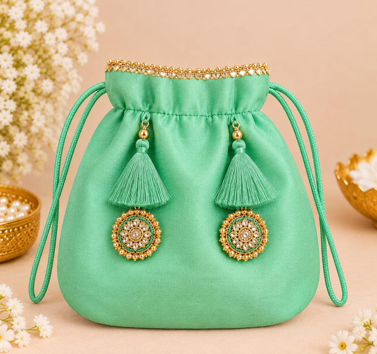 Mint-Green Chanderi Anarkali 3-Piece Set