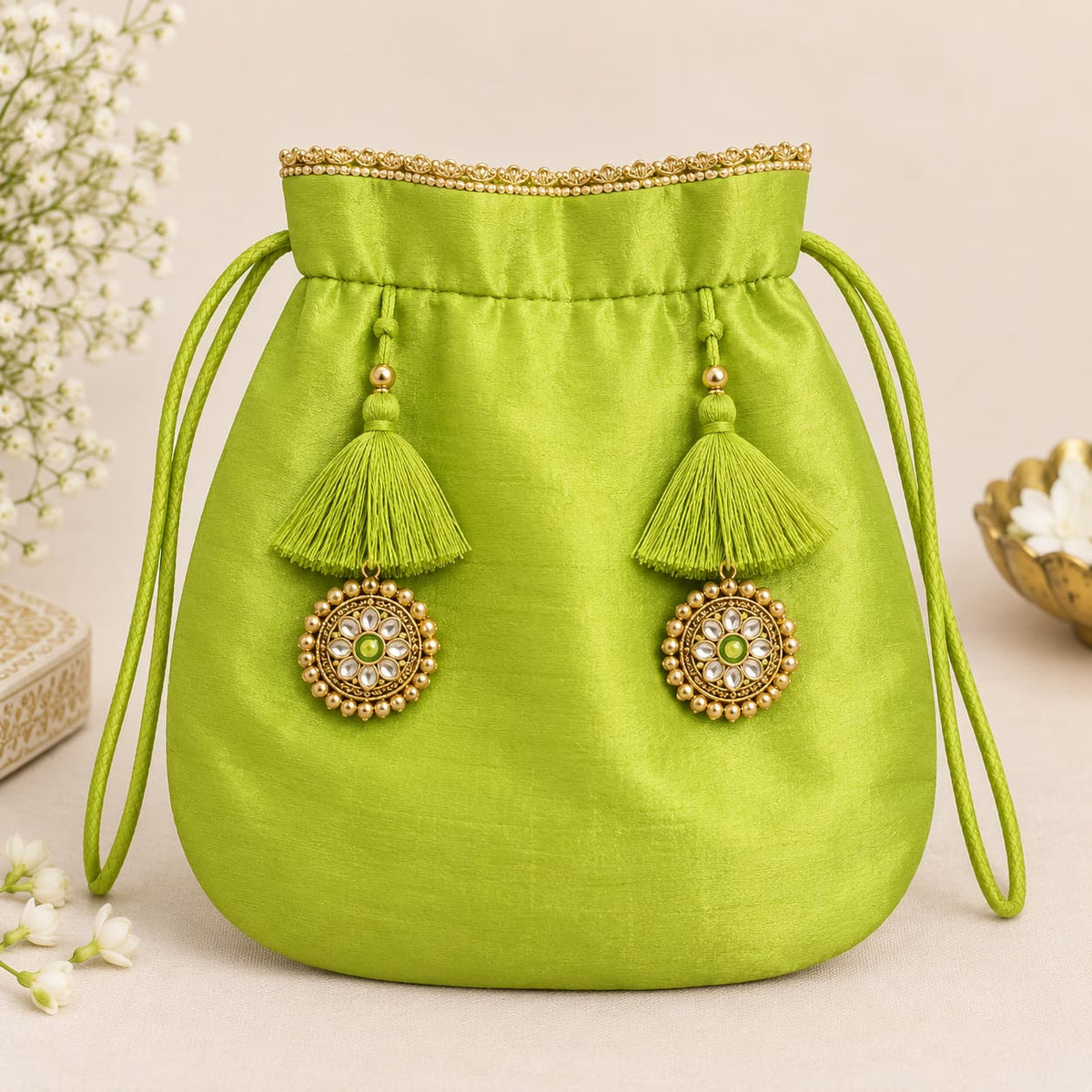 Parrot Green Dola Silk Farsi Salwar Set with Dupatta