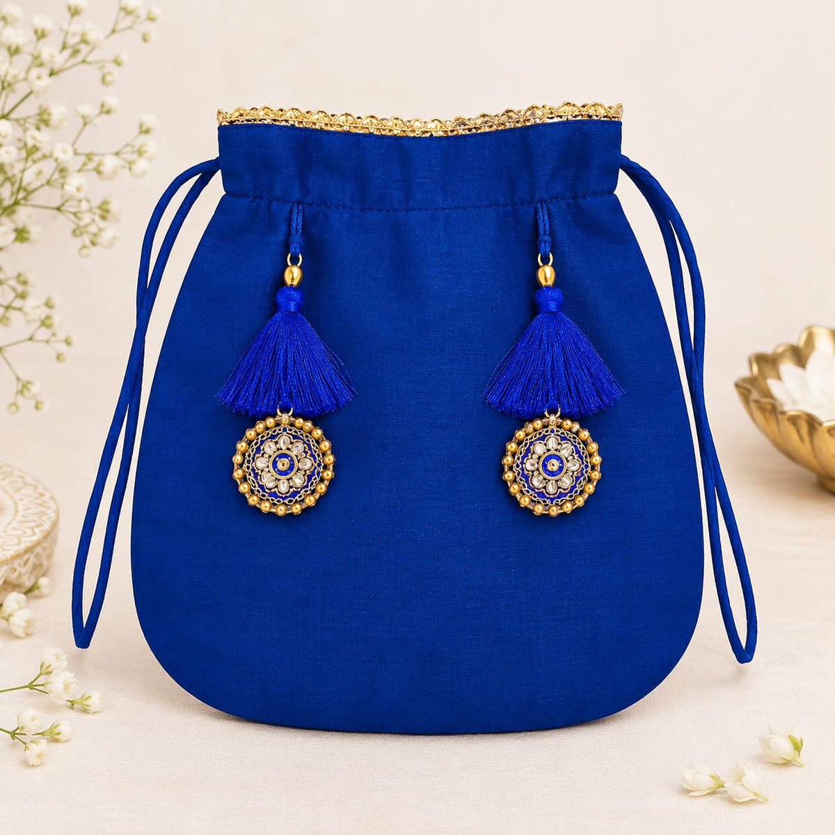 Blue Chanderi Anarkali 3-Piece Set