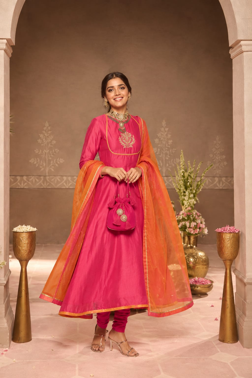 Pink Anarkali 3-Piece Set