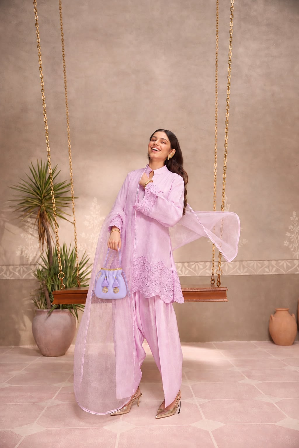 Lilac Dola Silk Farsi Salwar Set with Dupatta