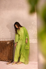 Parrot Green Dola Silk Farsi Salwar Set with Dupatta