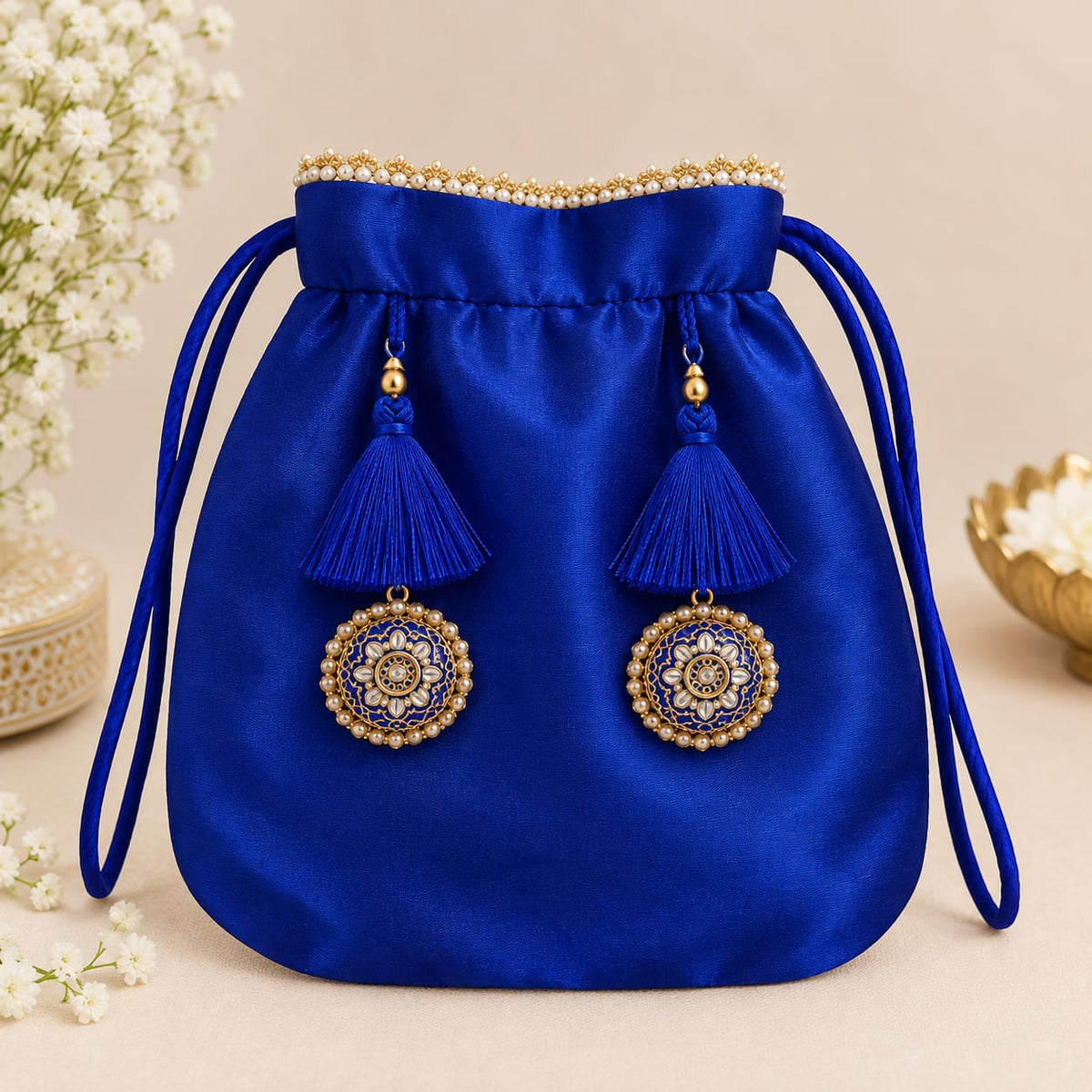 Royal Sapphire Gajji Silk Festive Kurta Set with Organza Dupatta