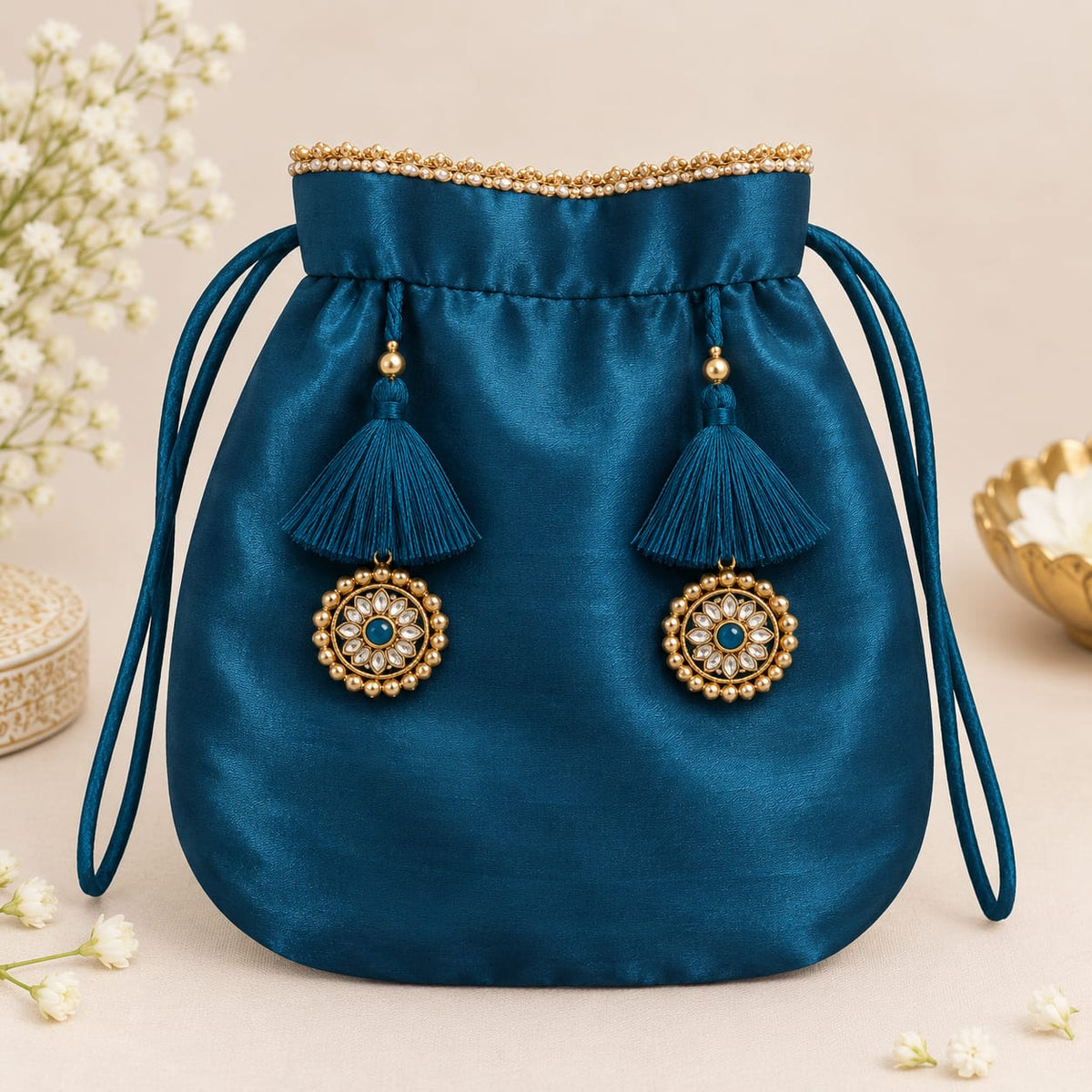 Petrol Blue Gajji Silk Farsi Salwar 3-Piece Set