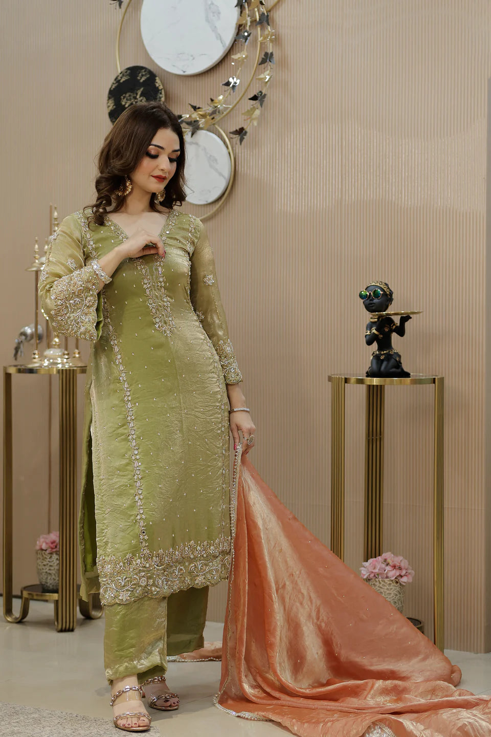 Green Pakistani Straight Suit