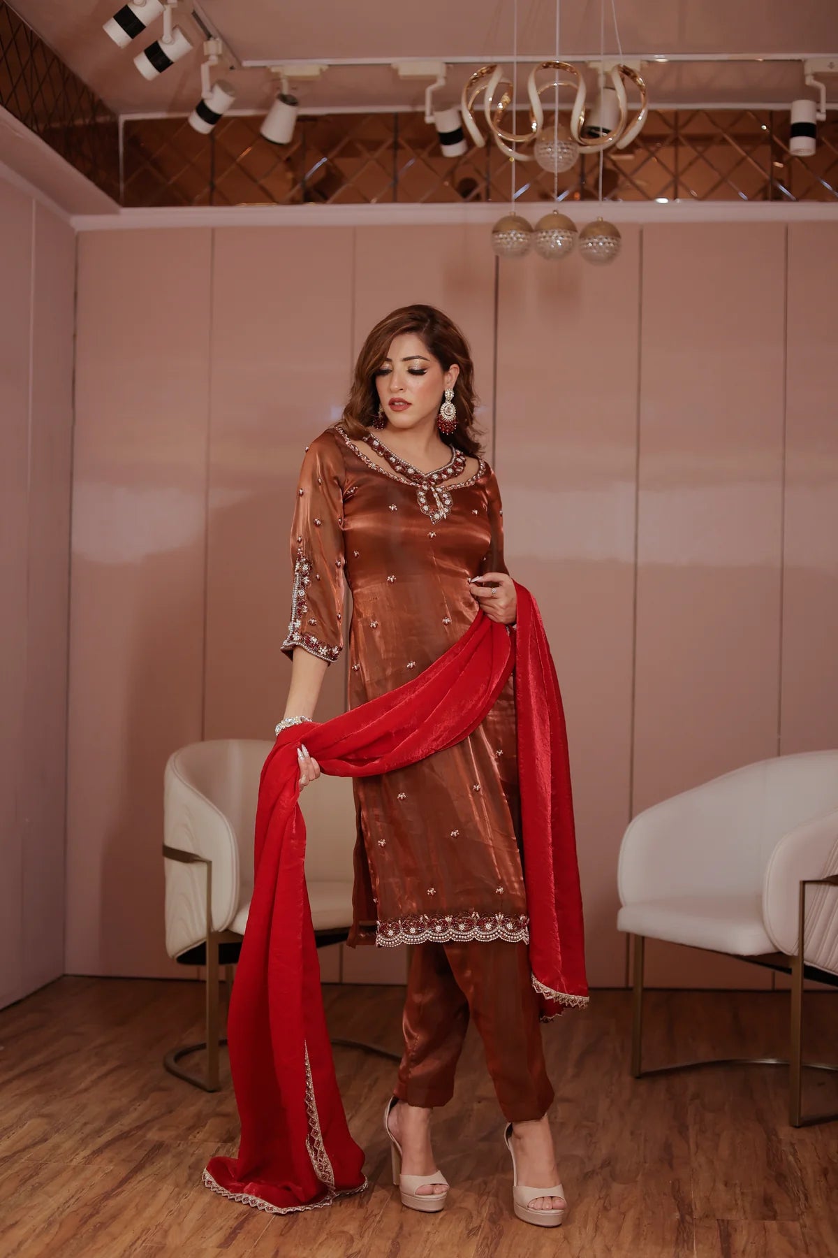 Brown Pakistani Straight Suit