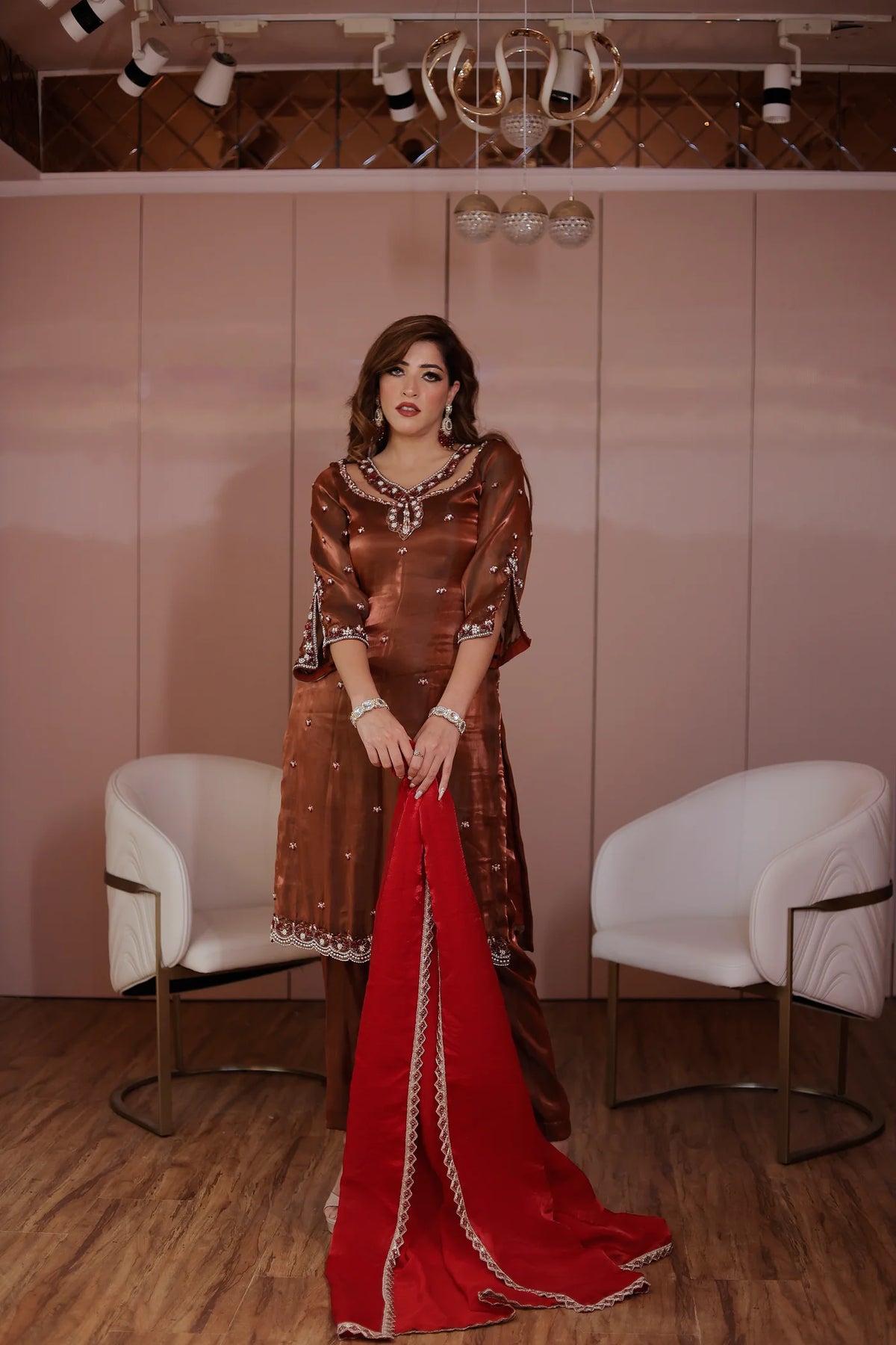 Brown Pakistani Straight Suit