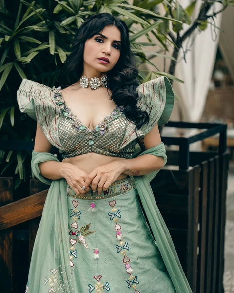 Priya Ahuja In Sapphire Blue Handpainted Lehenga Set