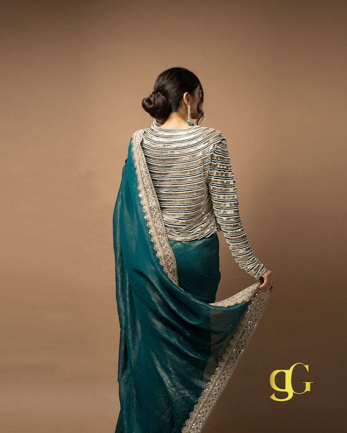 Teal Blue Saree with Embroidered Jacket