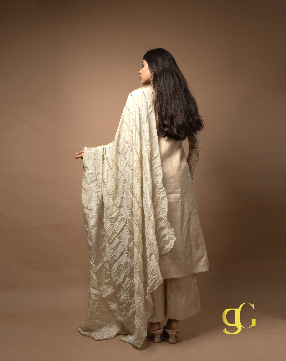 Beige Embroidered Suit