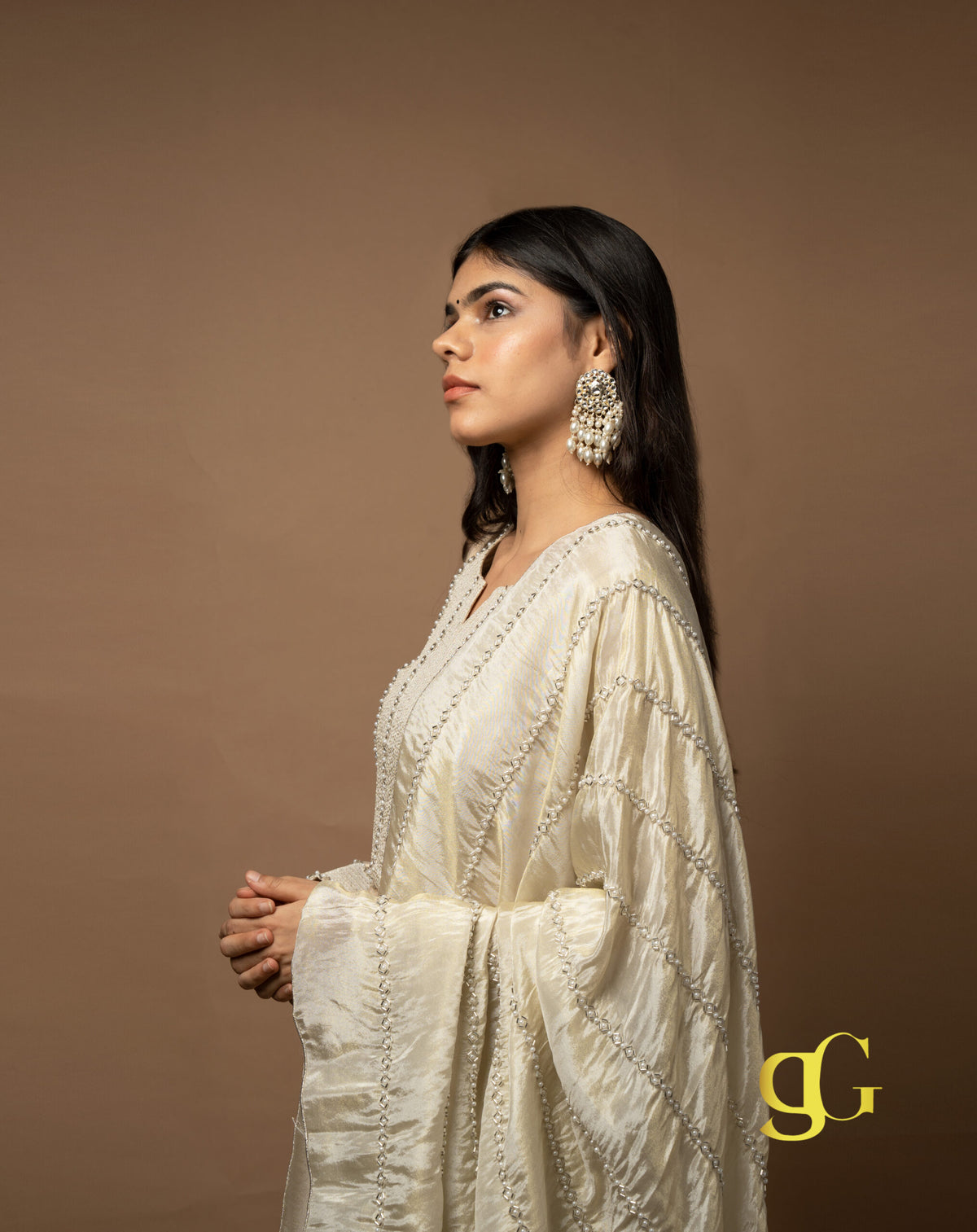 Beige Embroidered Suit