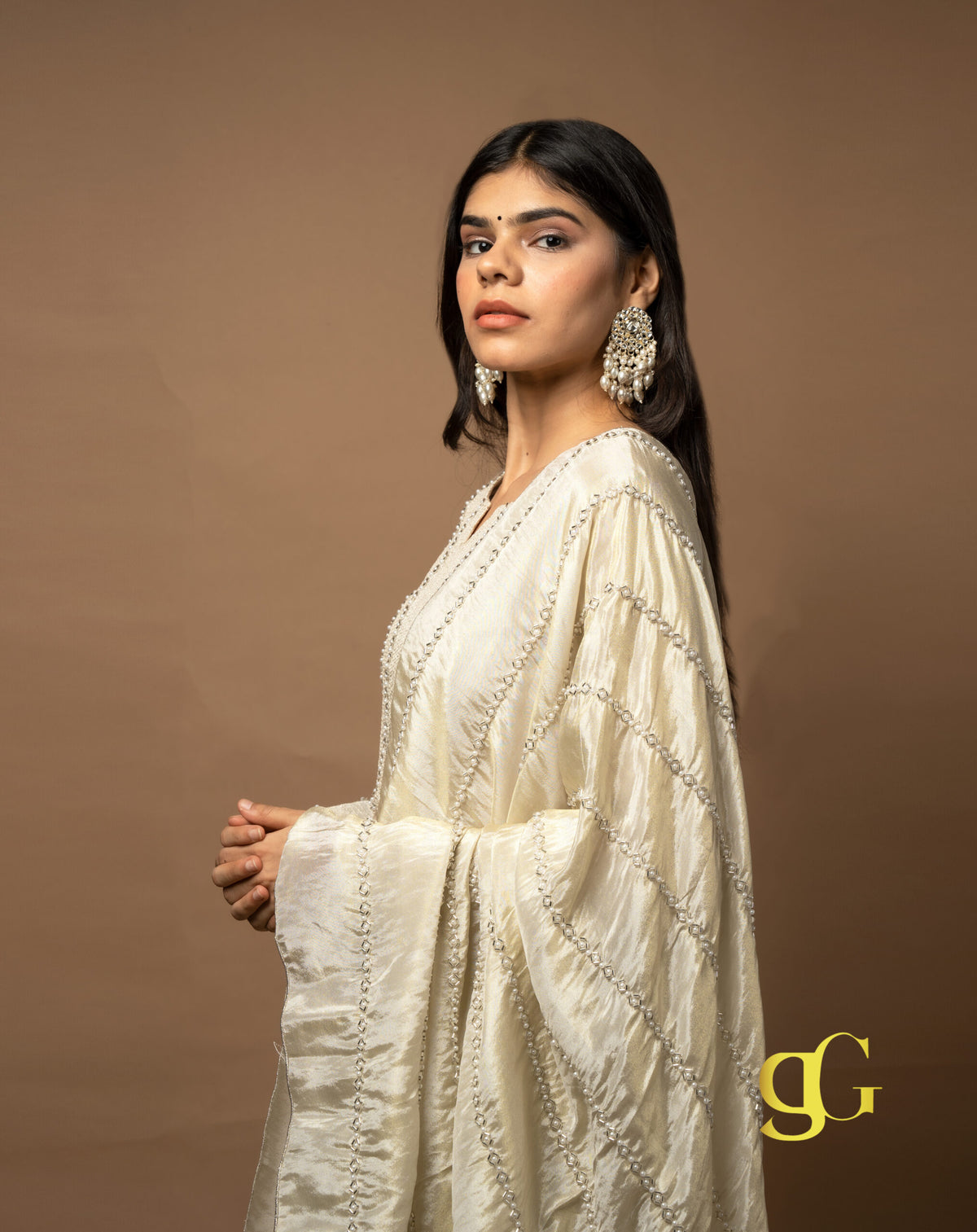 Beige Embroidered Suit