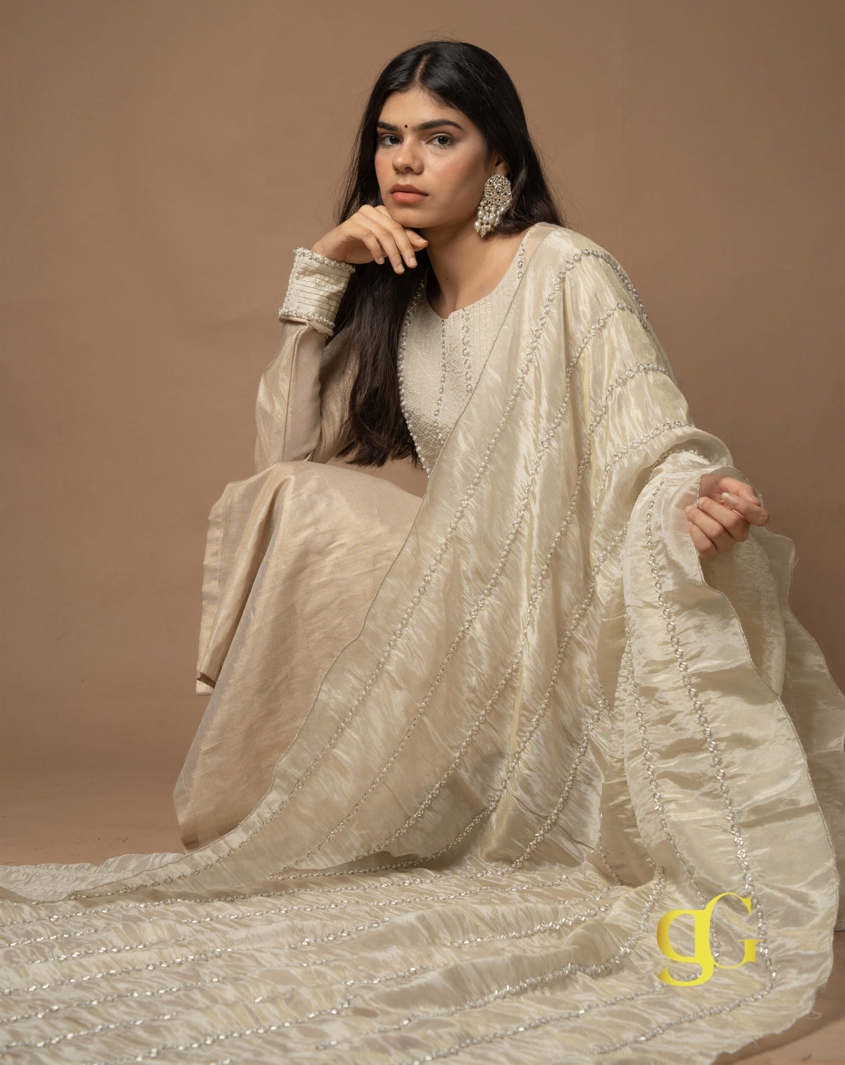 Beige Embroidered Suit