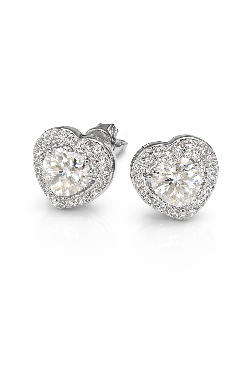 Crystal Halo Heart Stud Earrings