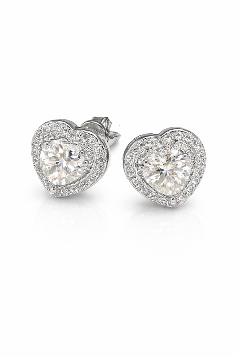 Crystal Halo Heart Stud Earrings