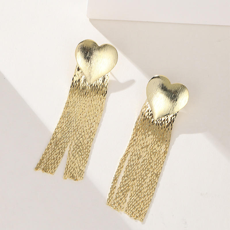 Hearted Gold Tassel Earrings