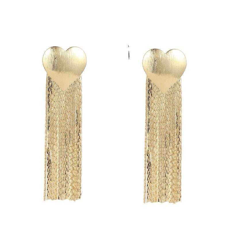 Hearted Gold Tassel Earrings