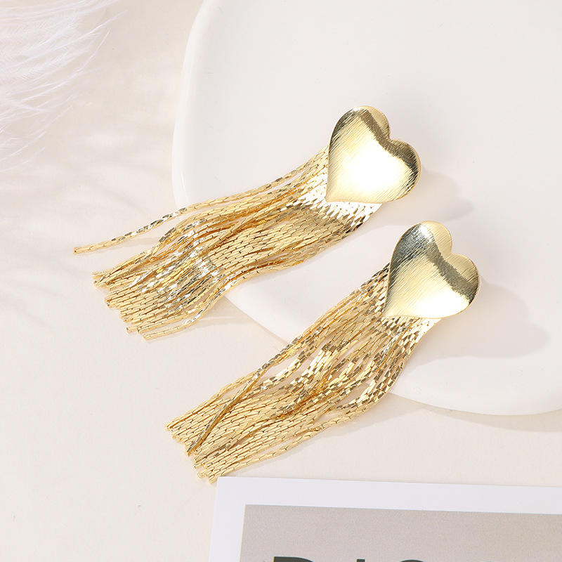Hearted Gold Tassel Earrings