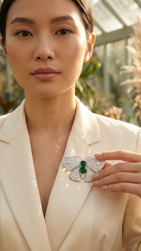 Emerald Butterfly Statement Brooch