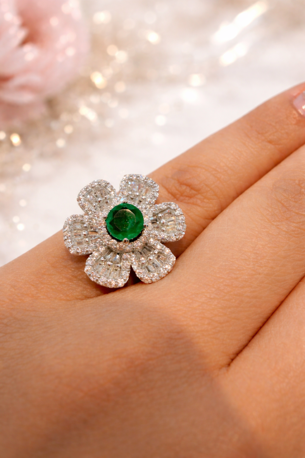 Emerald Bloom Crystal Ring