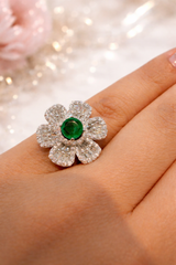 Emerald Bloom Crystal Ring