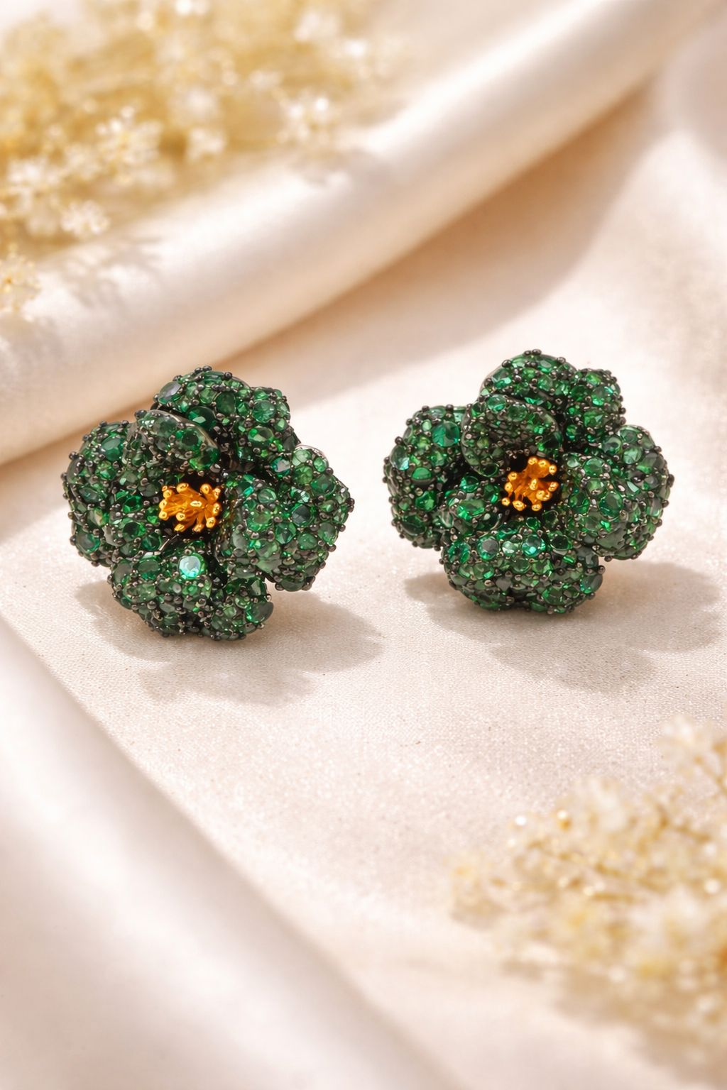 Emerald Blossom Statement Stud