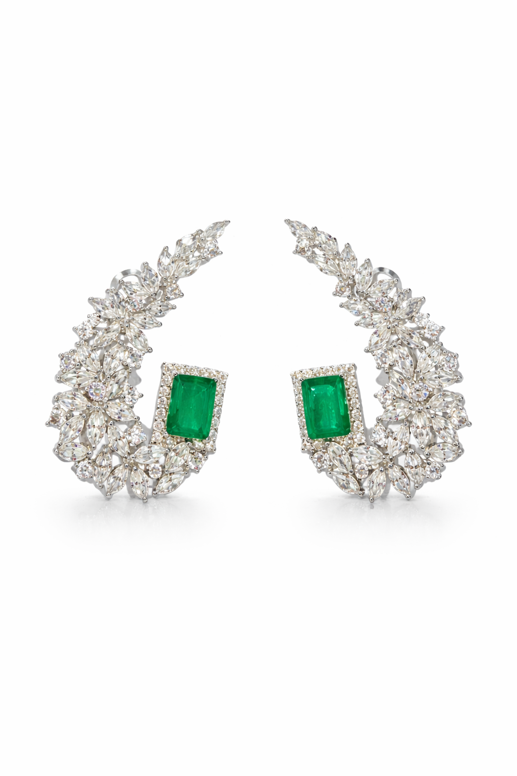 Emerald Halo Crescent Earrings