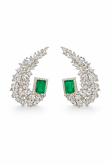Emerald Halo Crescent Earrings